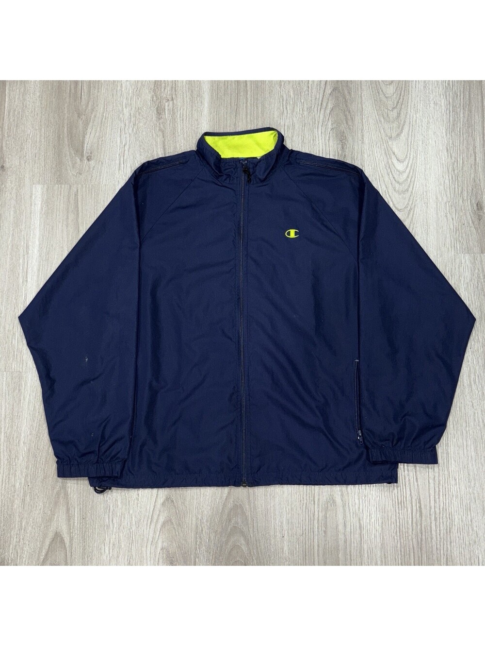 Vintage Champion Full ZipWindbreaker Jacket Mens Large Navy YellowAthletic Y2K
